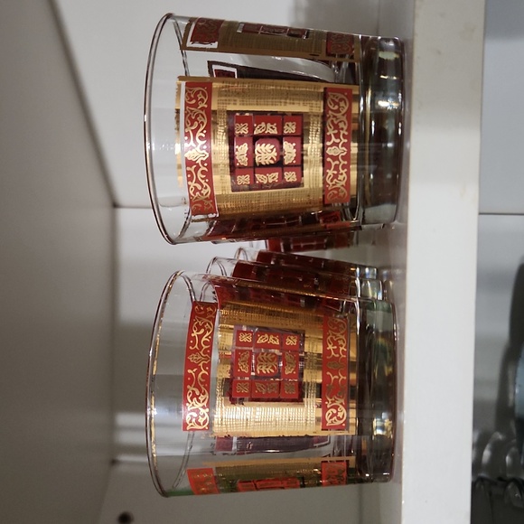 Libby MCM Red & Gold Low-Ball Set of 8 - Picture 5 of 5